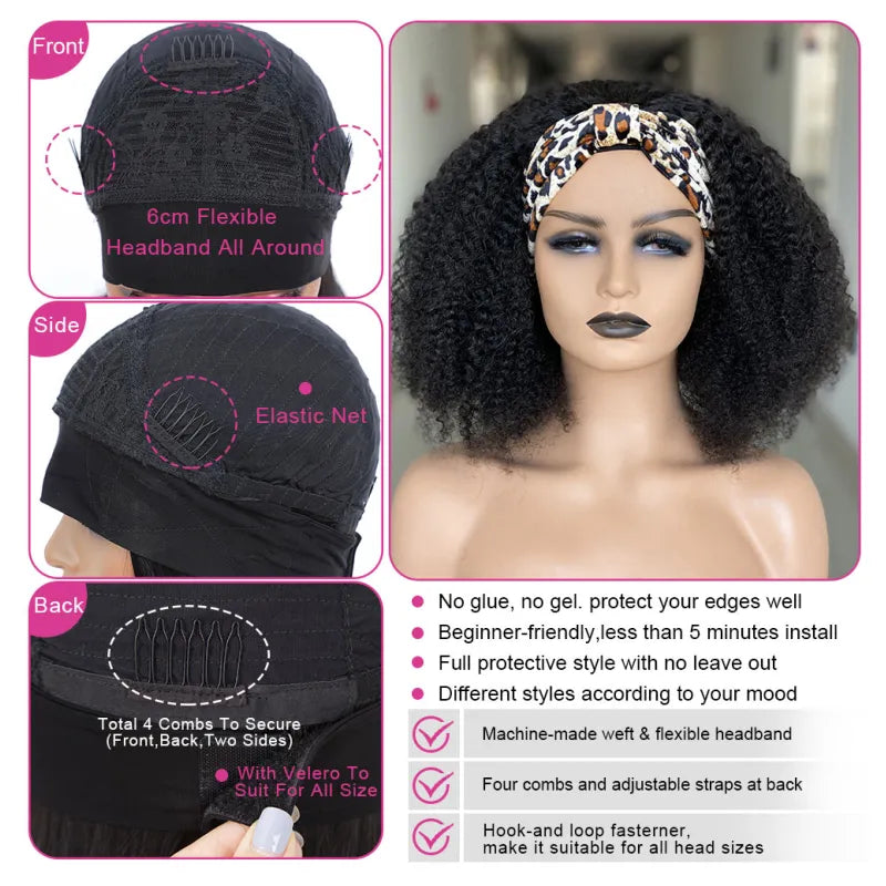 Black Women Non-Glue Human Hair Silk Curly Wig