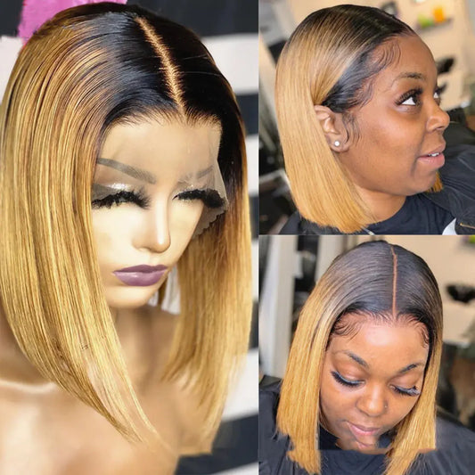 Ombre Straight Human Hair Short Bob Hairstyle