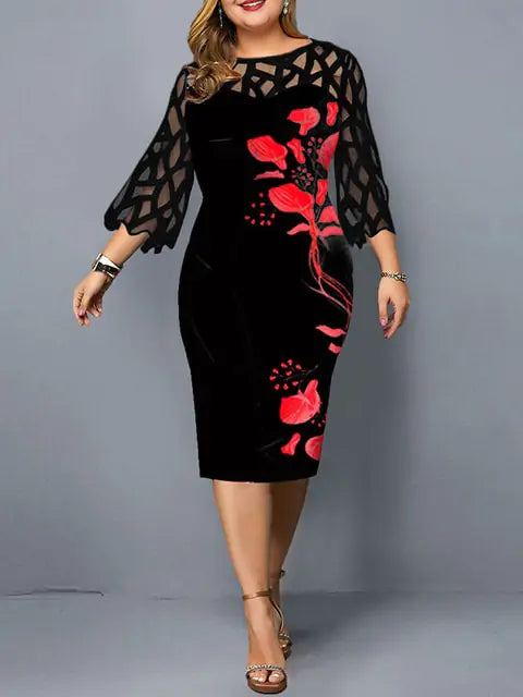 Plus Size Elegant Print Pencil Dress