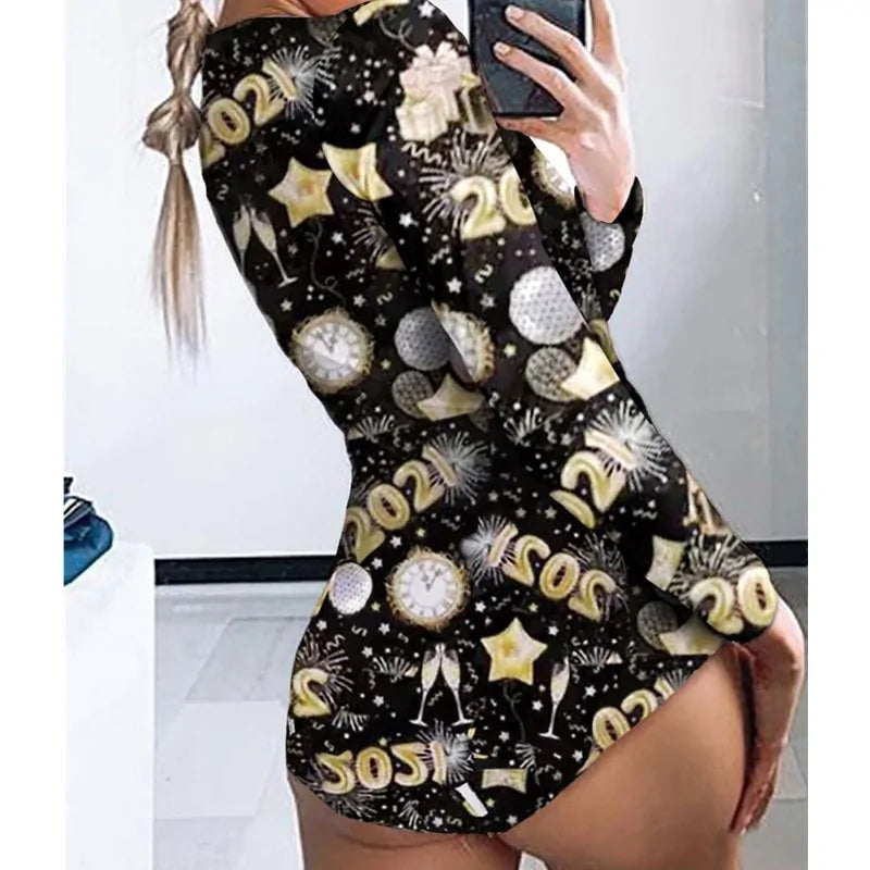 Deep V-Neck Long Sleeve Bodysuit Romper for Women