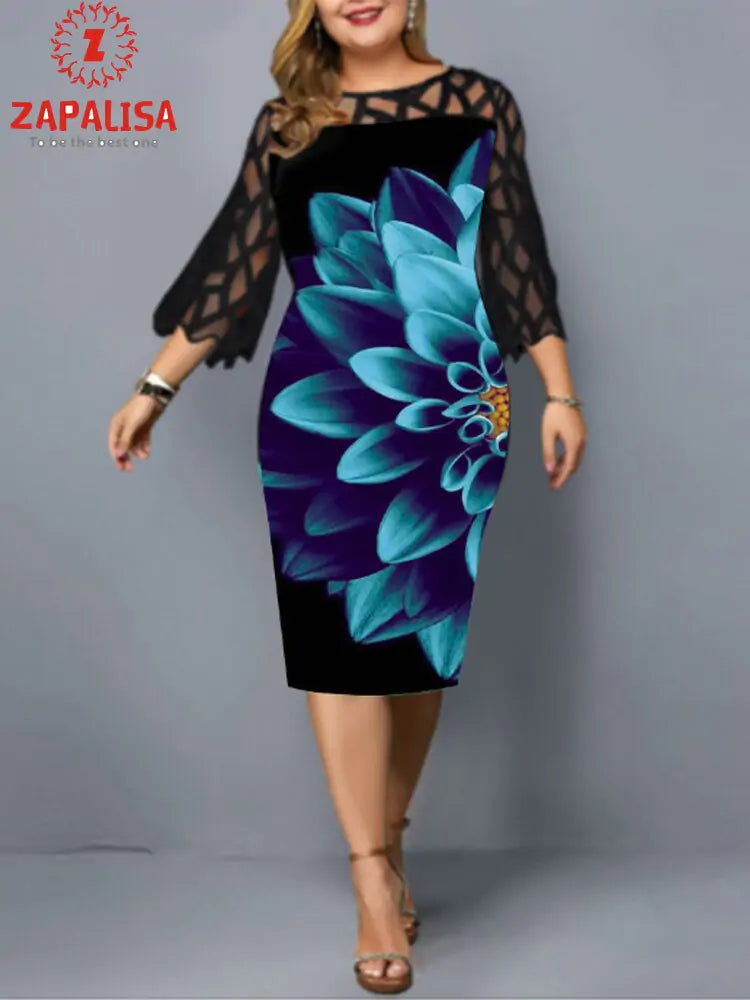 Plus Size Elegant Print Pencil Dress